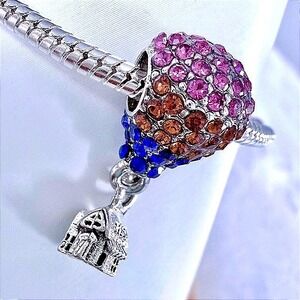 Rainbow Hot Air Balloon Bead S925 Charm Fits European Snake Chain‎ Bracelets